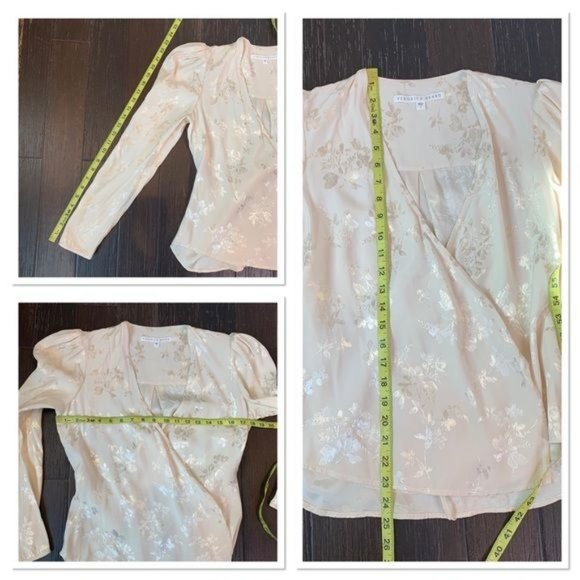 Veronica Beard Ivory Eden Wrap Tie Front Long Sleeve Puff Shoulder Blouse 4 - Picture 5 of 12